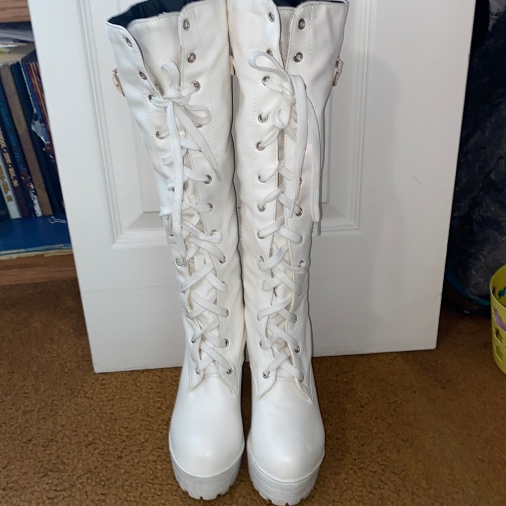 White platform boots
